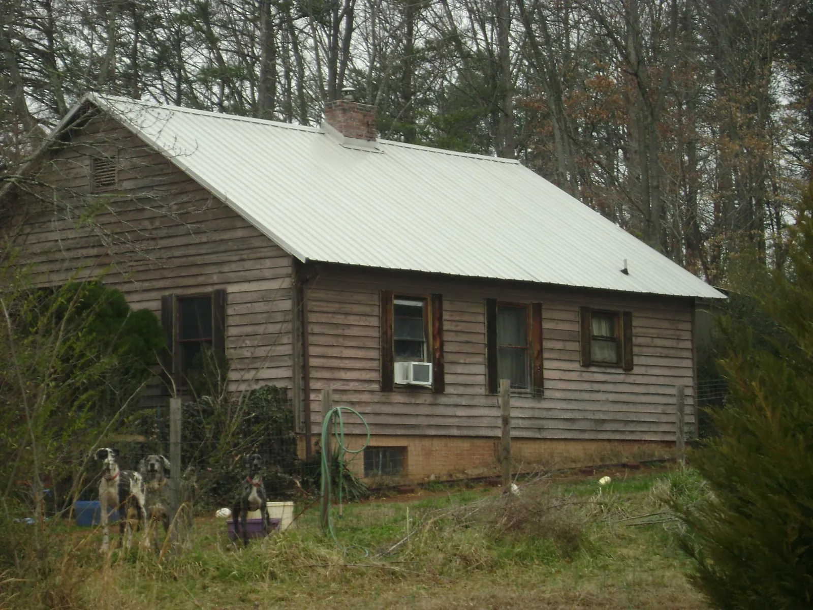 White metal roof on an old wood sided farmhouse, from a Metal Roof Installation job in South Hill